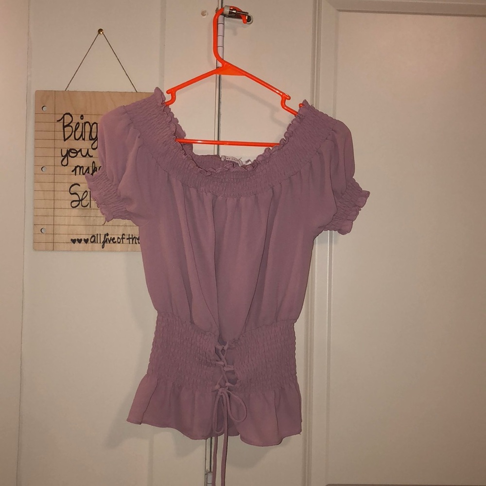 Mind code mauve off the shoulder top